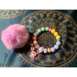 Handmade Beaded Keychain with Pom Pom: Colorful Bag Charm